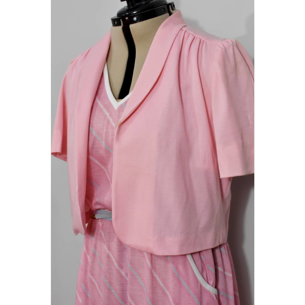 Times Up Le Temps Pink 80s Dress with Blue Stripes and Bolero - Picture 5 of 10